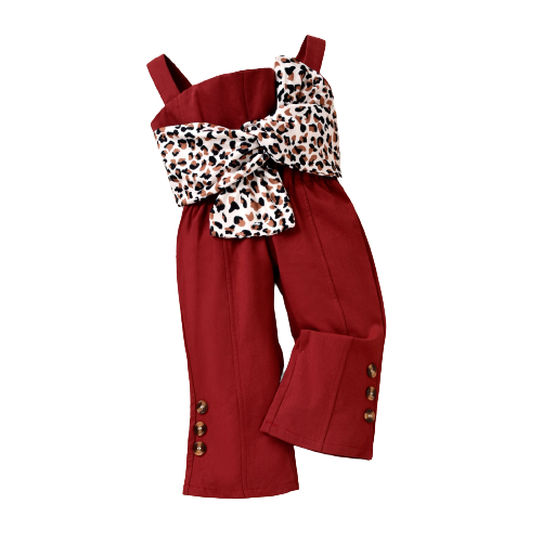 Summer Infant Baby Girls Cute Rompers Leopard Print Bowknot Strap Sleeveless Backless Jumpsuits Pants