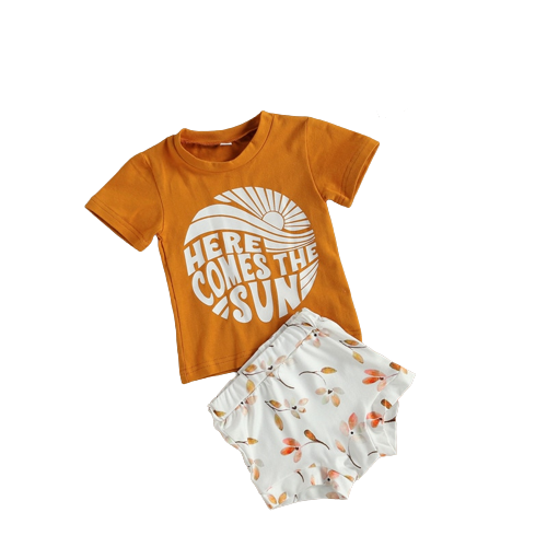 Adorable Summer Outfit Set for Baby Boys and Girls - Short Sleeve Letter Print T-shirt, Floral High Waist Shorts, and Matching Headband
