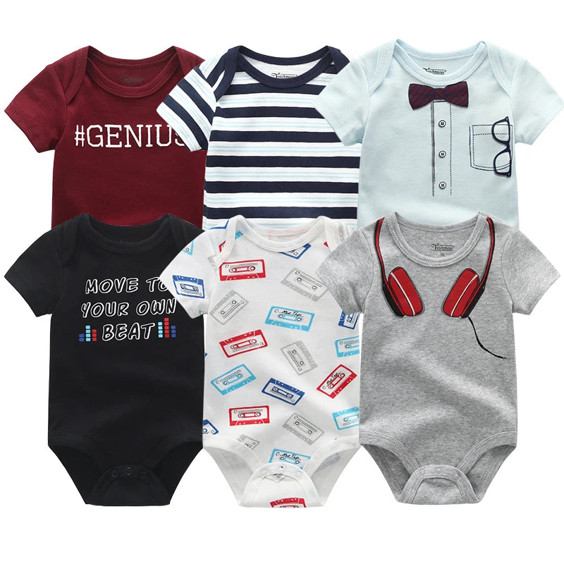 6pcs/lot 2022 Baby Bodysuit Novelty Newborn Body Suits Short Sleeve Overalls Infant Jumpsuit Cartoon 0-12M kids clothes