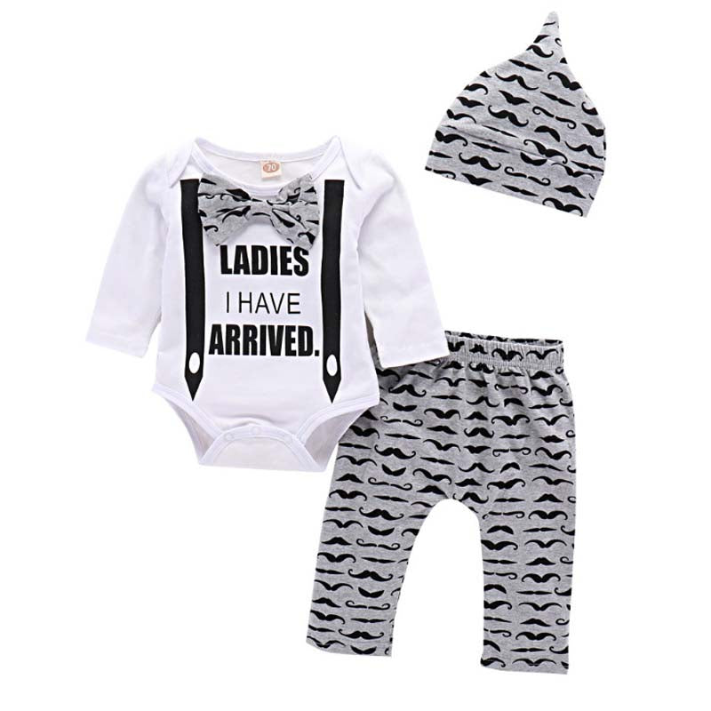 0-2Y 3pcs Newborn Baby Boy Clothes Long Sleeve Hooded Jumpsuit Top & Pants