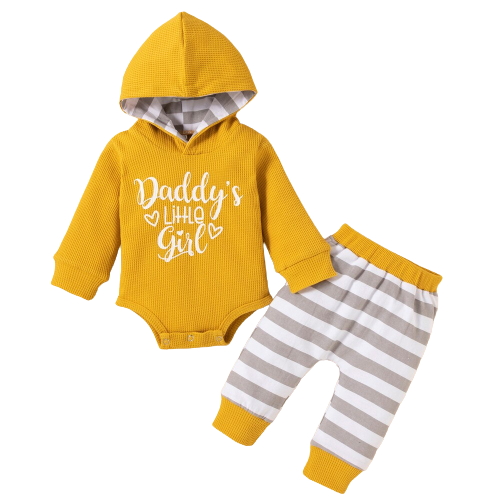 Adorable Baby Girl Bodysuit with Letter Print and Striped Leg Warmers