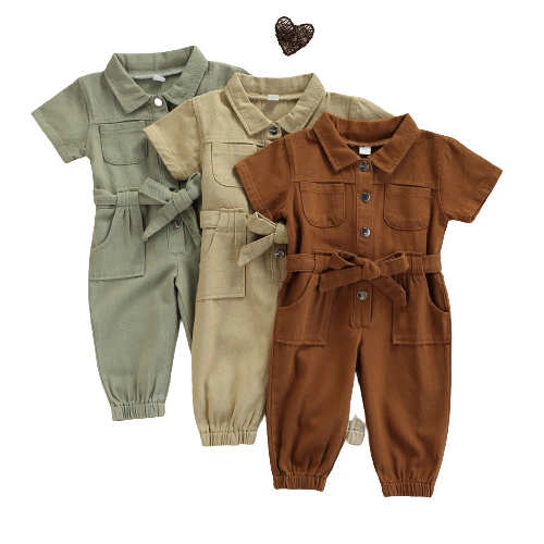 Fashionable Infant Girls' Jumpsuits with Belt and Pocket