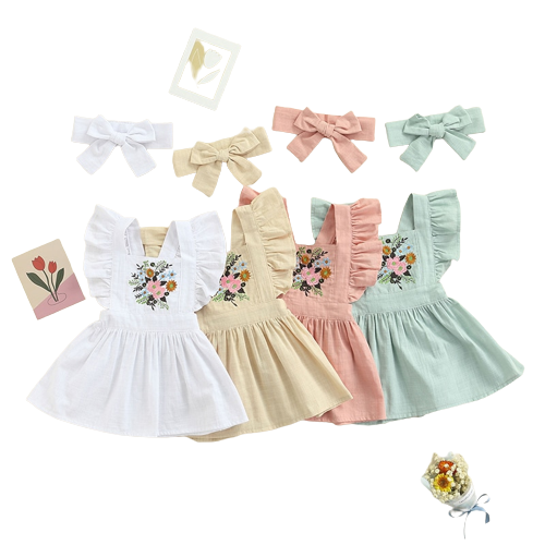 Summer Princess Baby Girls Dress with Embroidery Floral and Ruffles