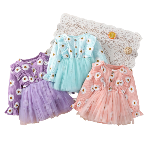 Adorable Newborn Baby Girls Romper Dress with Ruffles and Sunflowers Print