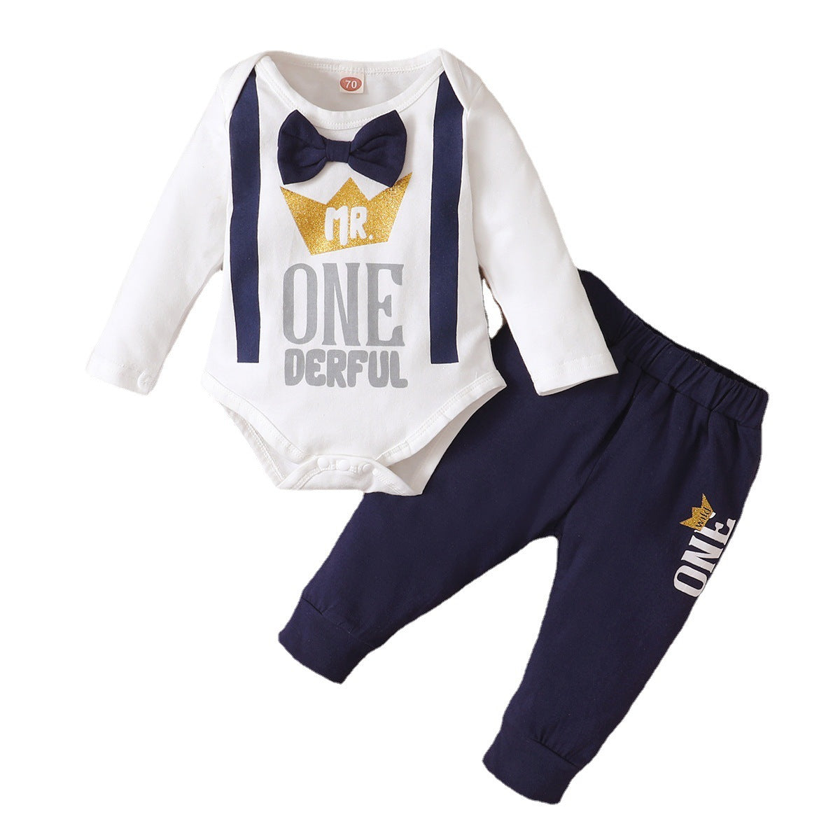 Crown Long-sleeved Romper Two-piece Set for Your Little One