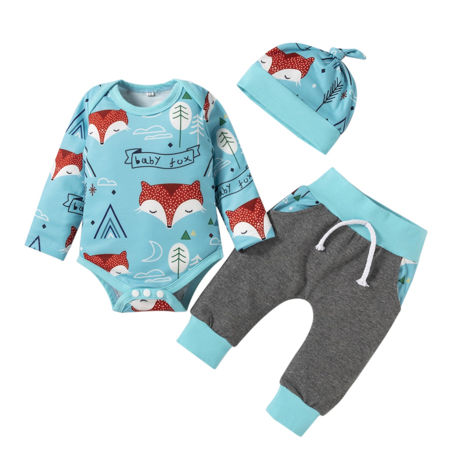 Cute Cartoon Animal Elephant Print Long Sleeve and Trouser Set for Baby