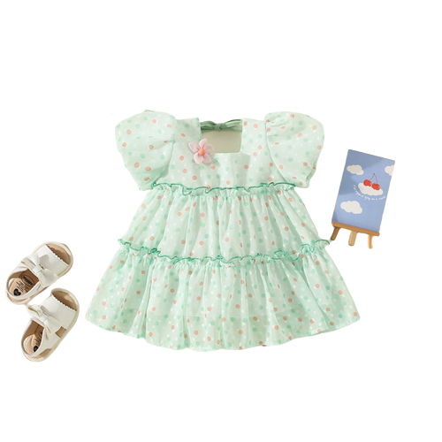 Summer Polka Dot Baby Girl Dress with Puff Sleeves