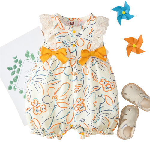 Sweet Baby Clothes with Floral Prints and Bowknots for Girls' Birthday Outfits