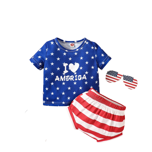 July 4th Baby Girls Outfits: Striped Top and Stars Shorts Set