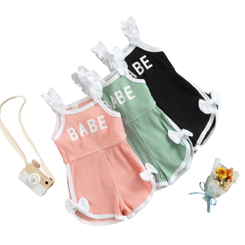 BABE Letter Ruffles Strap Sleeveless High Waist Rompers for Infant Girls