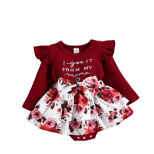 Festive and Cute Baby Girl Christmas Romper Dress with Ruffles and Long Sleeves