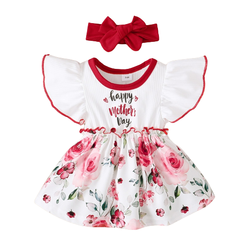 Summer Baby Girl Floral Patchwork Dress with Headband 2PCS Outfit