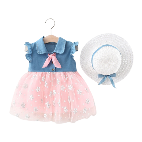 Summer Baby Girl Denim Dress with Mesh Princess Design