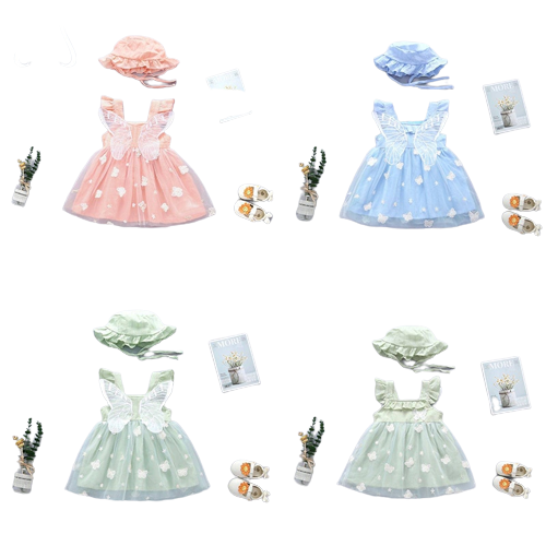 Sweet Baby Girl Princess Party Dress Set with Wings and Hat