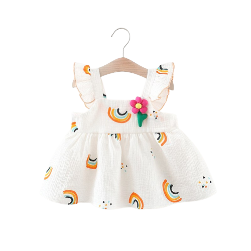 Colorful Rainbow Baby Girl Summer Dress with Cartoon Design - Perfect for Playtime!
