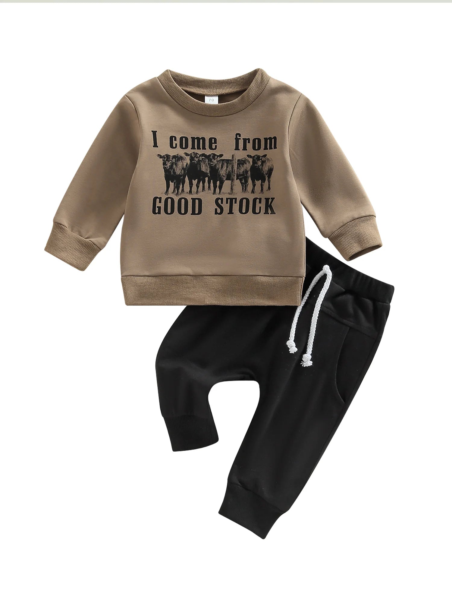 Rustic Style Baby Boy Clothes: Cow Print Sweatshirt and Drawstring Pants Set