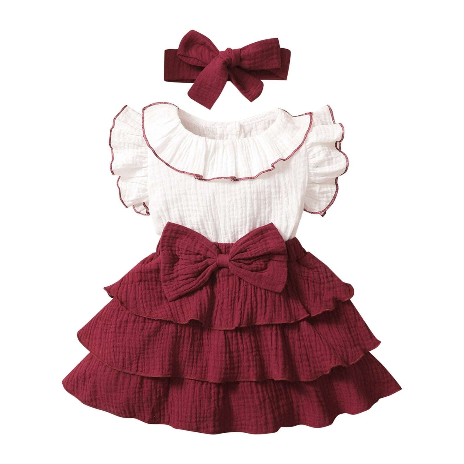 2Pcs Baby Girls Dress Set: Sleeveless Bowknot Ruffles Dresses for Newborn and Toddler Girls