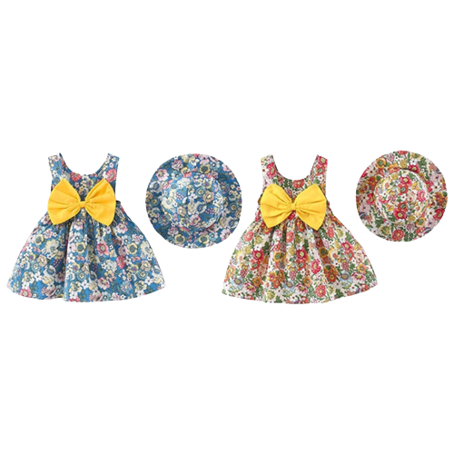 Retro Flower Bow Baby Girl Strappy Dress Set
