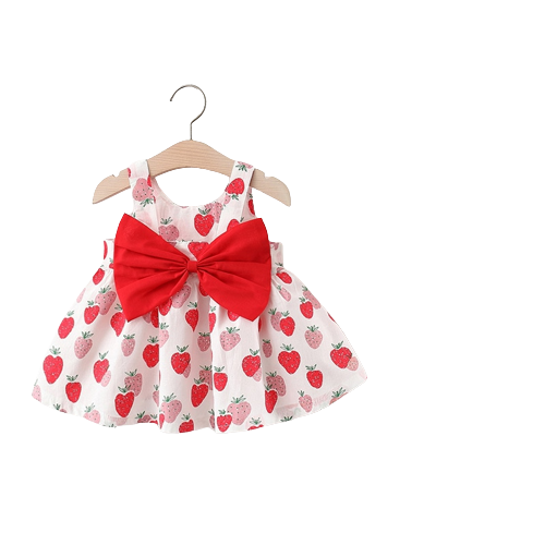 Summer Sweetness - Baby Girl Dress with Strawberry Bow and Hat