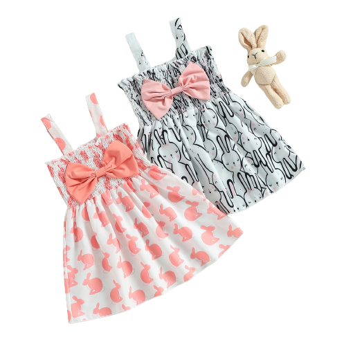 Easter Days Outfit for Baby Girls - Sweet Sleeveless Rabbit Print Princess Dress