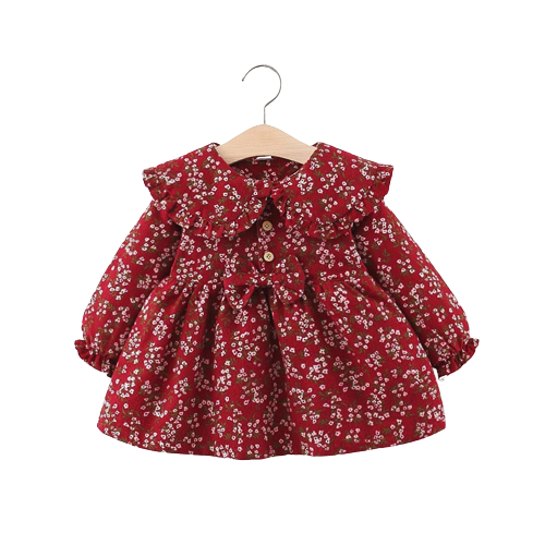 Retro Floral Long Sleeve Baby Girl Dress for Spring and Autumn