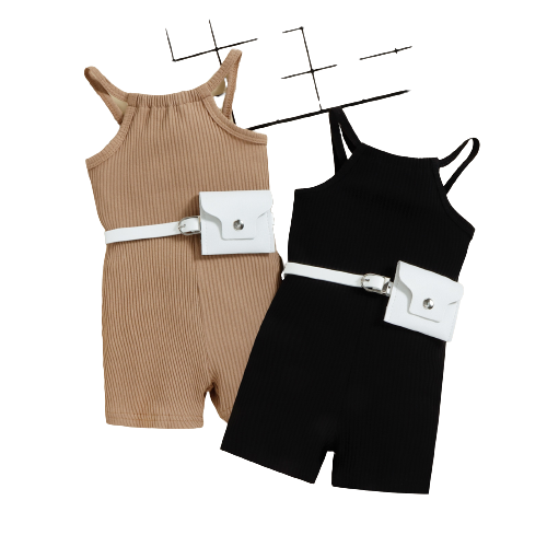 Summer Fashion Kids Girls Jumpsuits With Waist Bag