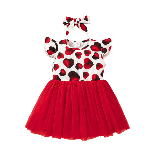 Sweet Valentine's Day Baby Dress with Hearts Print for Girls