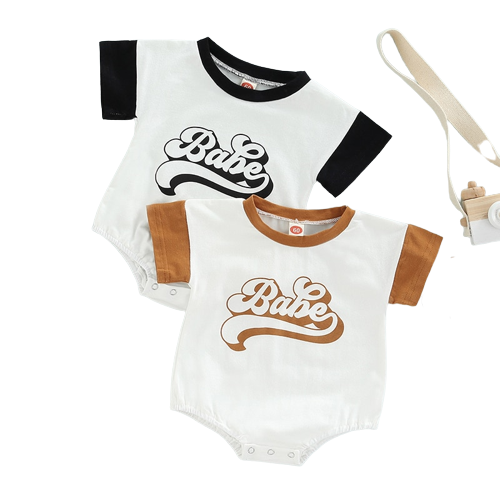Trendy Newborn Baby Boys Summer Rompers with Contrast Color and Letter Prints