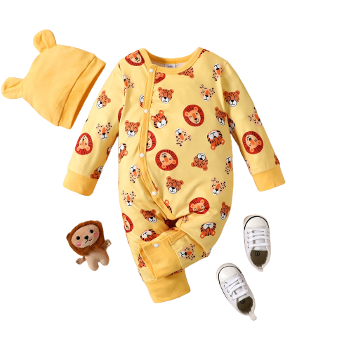 Baby Romper With Hat Cute Animals Printed Jumpsuit