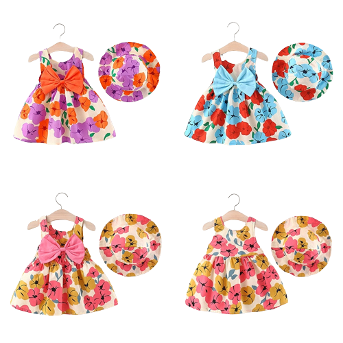 Summer Sweet Flower Bow Infant Sleeveless Cotton Toddler Dresses