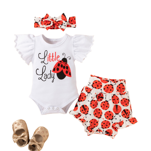 Adorable Summer Baby Girl Outfit Sets with Ruffles Sleeve Printed Bodysuit and Cartoon Lobster PP Pants