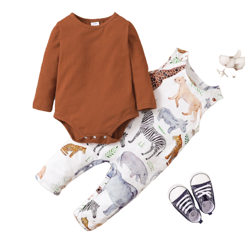 African Animals Print Newborn Baby Boy Clothes Set
