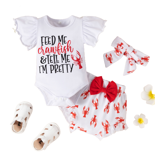 Adorable Summer Outfit for Newborn Girls: Ruffled Bodysuit and Lobster Pants Set