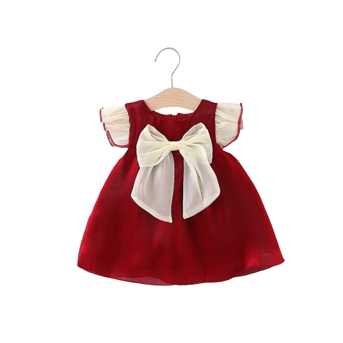 Sweet Solid Color Baby Girl Bow Knot Birthday Party Dress