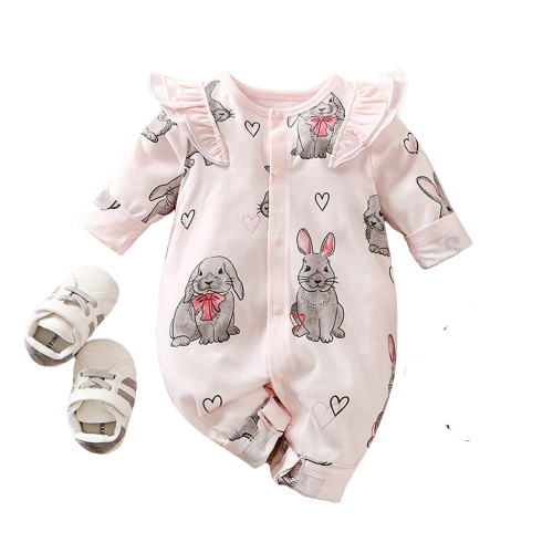 Adorable Pink Rabbit Girl Rompers Overalls for Newborns and Toddlers