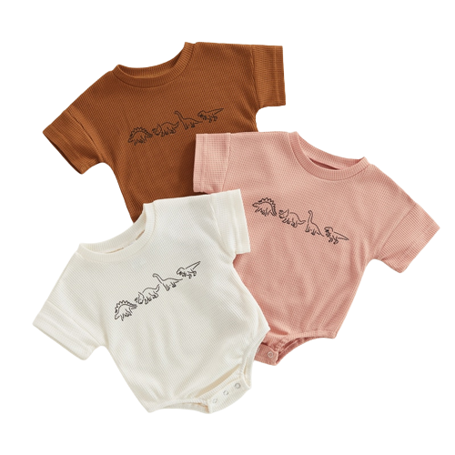 Adorable Waffle Dinosaur Print Newborn Rompers for Boys and Girls