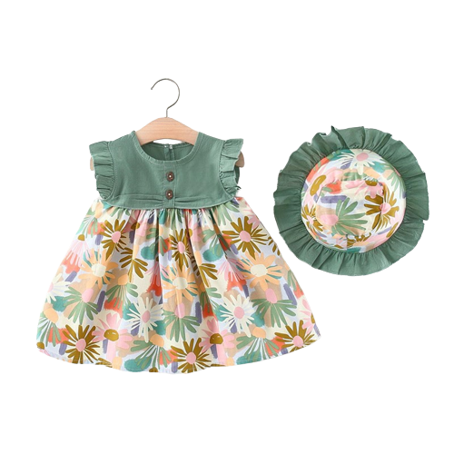 Retro Flower Beach Dress Set for Baby Girls