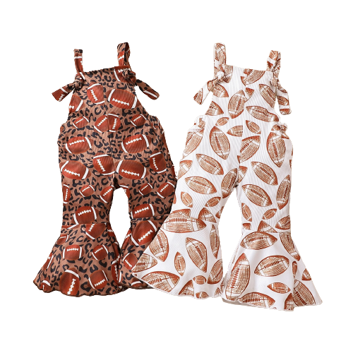 Toddler Baby Girl Bell-Bottom Jumpsuit with Rugby Leopard Print