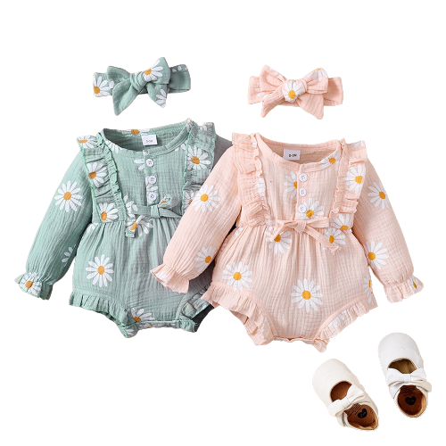 Adorable 2pcs Set Infant Outfit Romper+ Headband Baby Girl Dress