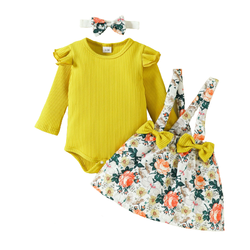 Cute Baby Girl Outfits Sets Cartoon Fox Dress Heart Romper+Suspender Bowknot Dress Party Newborn Clothing For Girls