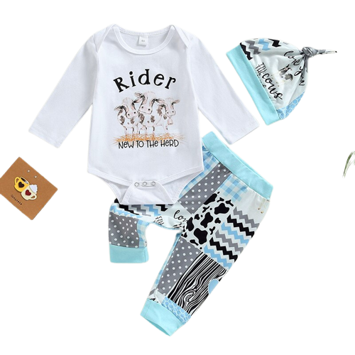 Adorable Baby Girls Clothes Set  - Long Sleeve Romper, Animal Pattern Pants, and Hat Costume Set