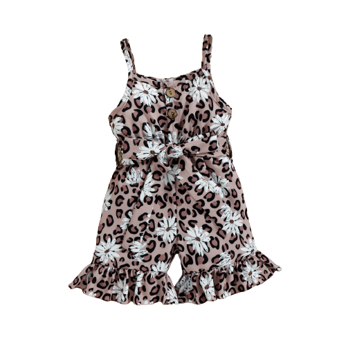 Summer Toddler Girls Jumpsuit Shorts with Leopard and Sunflower Prints