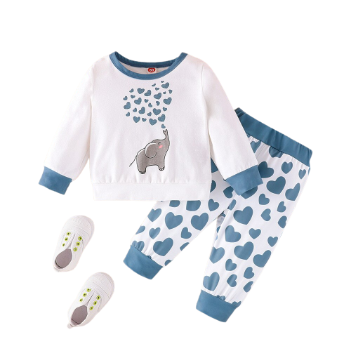 Adorable 2-Piece Love Heart Elephant Printed Toddler Girls Clothing Set