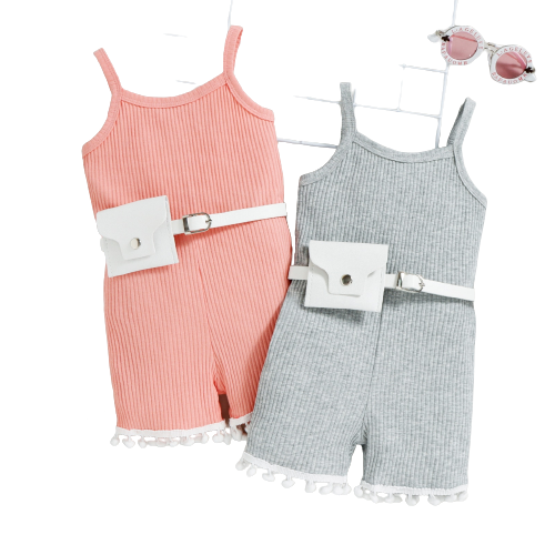 Fashionable Infant Baby Girls' Jumpsuits with Waist Bag and Tassels