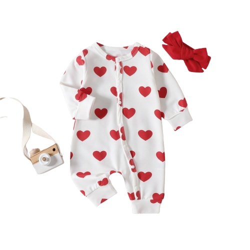 Adorable Heart Print Baby Rompers for Valentine's Day