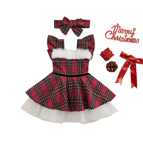 Sweet Christmas Dress for Baby Girls with Hairband