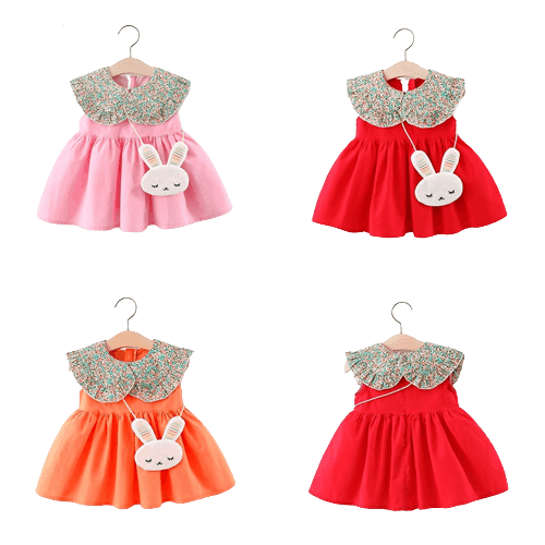 2Pcs/Set Sweet Baby Girl Summer Dresses with Floral Cartoon Print