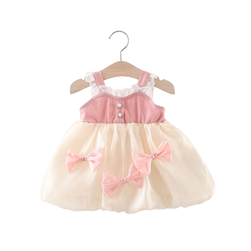 Cartoon Bear Baby Girl Costume Lantern Sleeves Fashion Sweet Birthday Party Wedding Evening Dress Breathable Children's Clothes