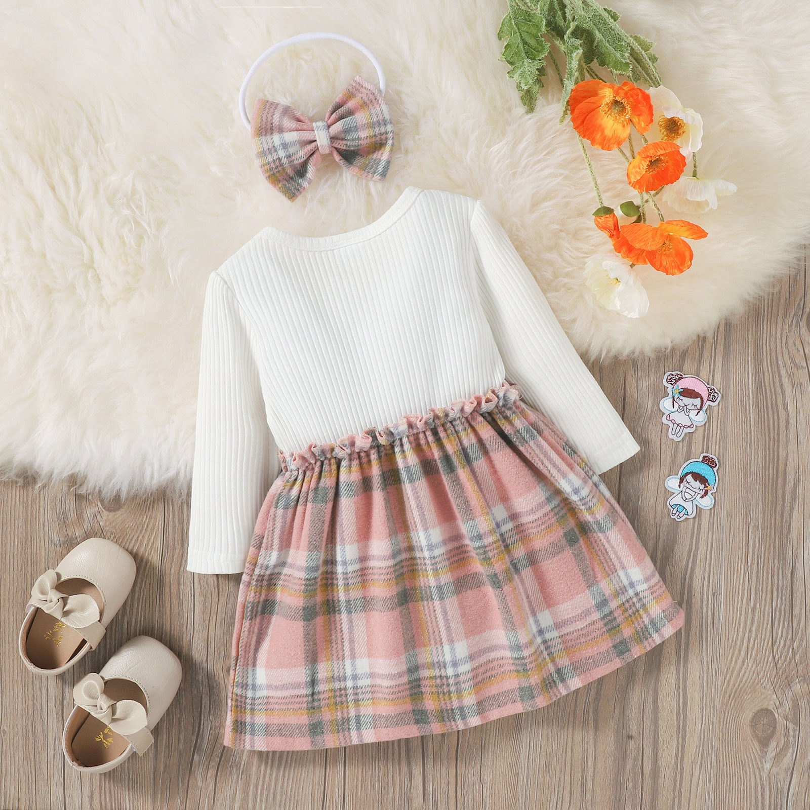 Stylish Plaid Bow Two-Piece Suit for Girls