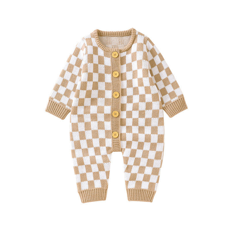 Introducing Our Stylish Ins New Chessboard Baby One-piece Garment with Thousand Bird Pattern Knitting